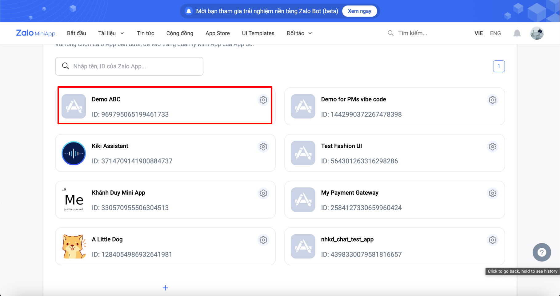 Chọn Zalo App
